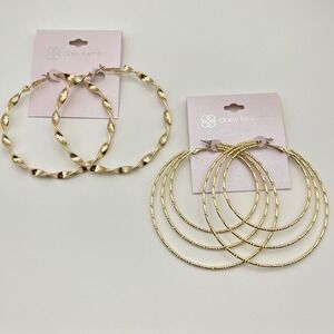 Daisy‎ Fuentes Gold Tone Hoop Earrings Bundle Twisted Multi Hoop